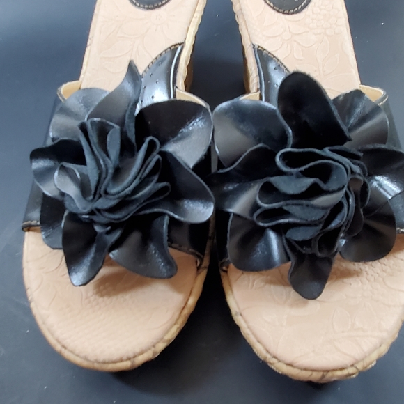 BOC Born Black Leather Flower Heel Mule Cork - Picture 11 of 11